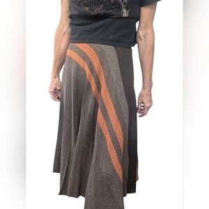 Vintage 70s Clyde Wool Midi Skirt Brown Rust Stripe ILGWU Size 9/10 Boho Fall